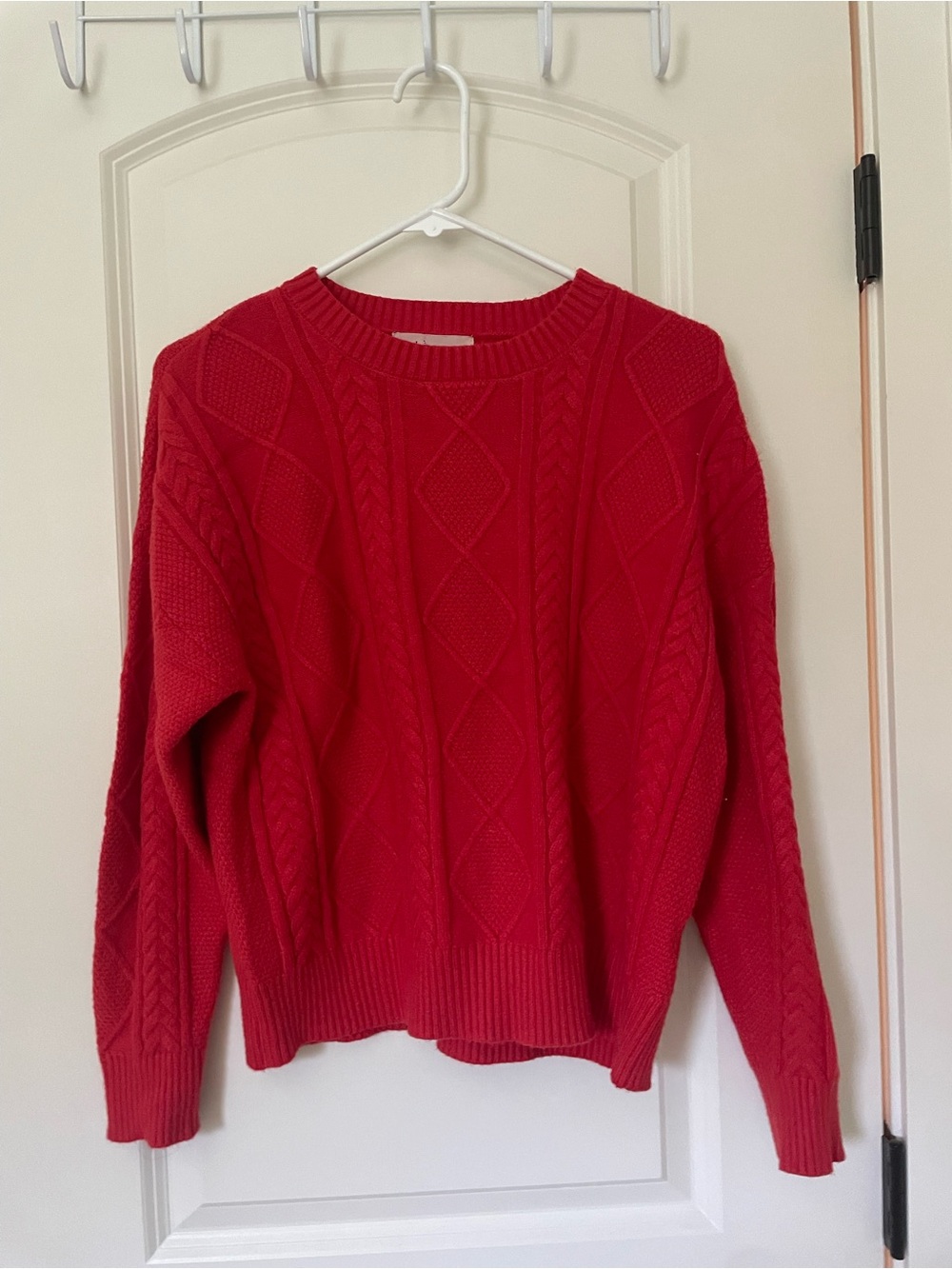 Philosophy Vibrant Red Cable-Knit Crewneck Sweater